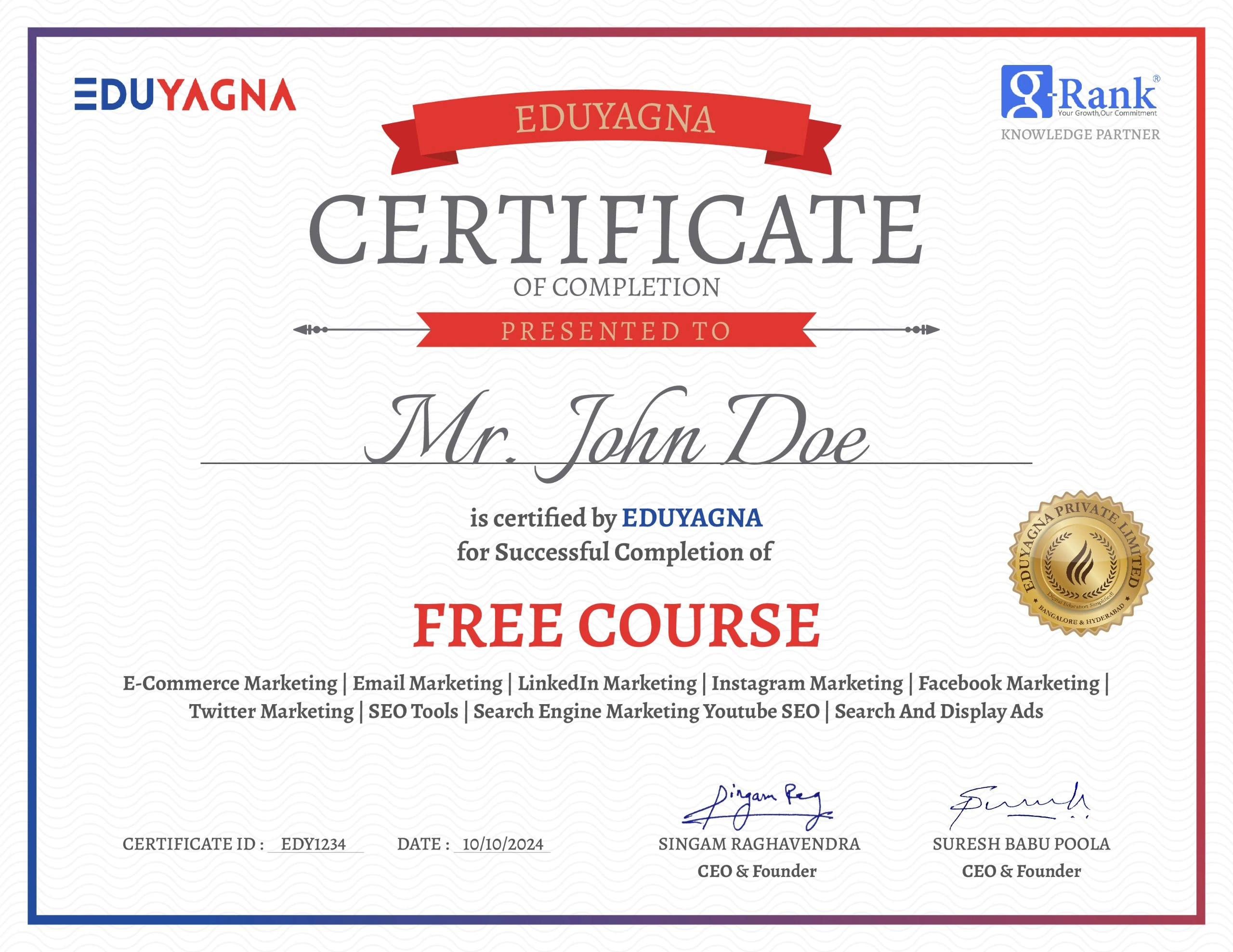 Free Course Certificate