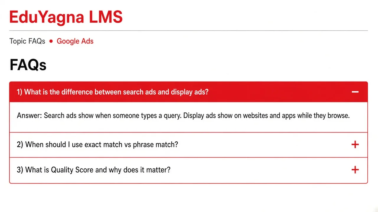 Course topic FAQs in EduYagna LMS