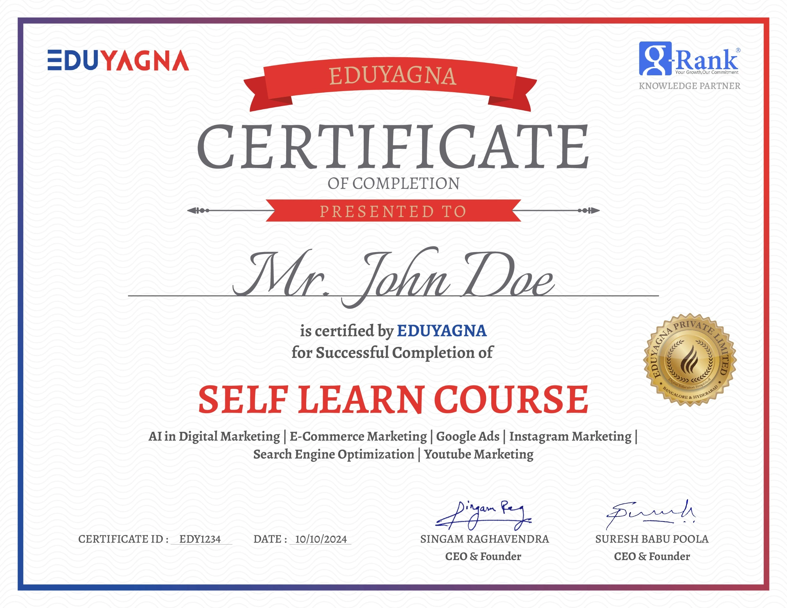 Self Learn Certificate